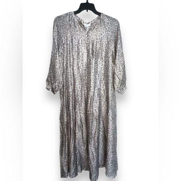 Calme by Johnny Was Animal Print Puff Sleeve Kaftan Maxi Dress Boho Chic Sm NWT - Picture 4 of 10